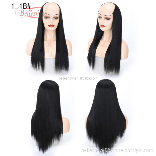 Hot sell Clips in on hair wig long straight hair  head set 360 traceless synthetic fiber  wig head U-shaped wig